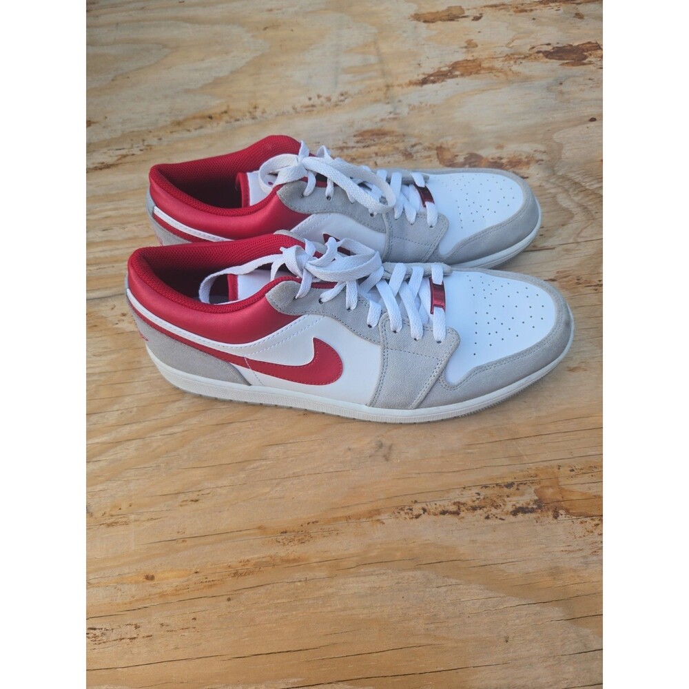 Jordan Air Jordan 1 Low Gray White Red Lace Up Men's Basketball Sneakers sz 12.5 - Picture 3 of 9